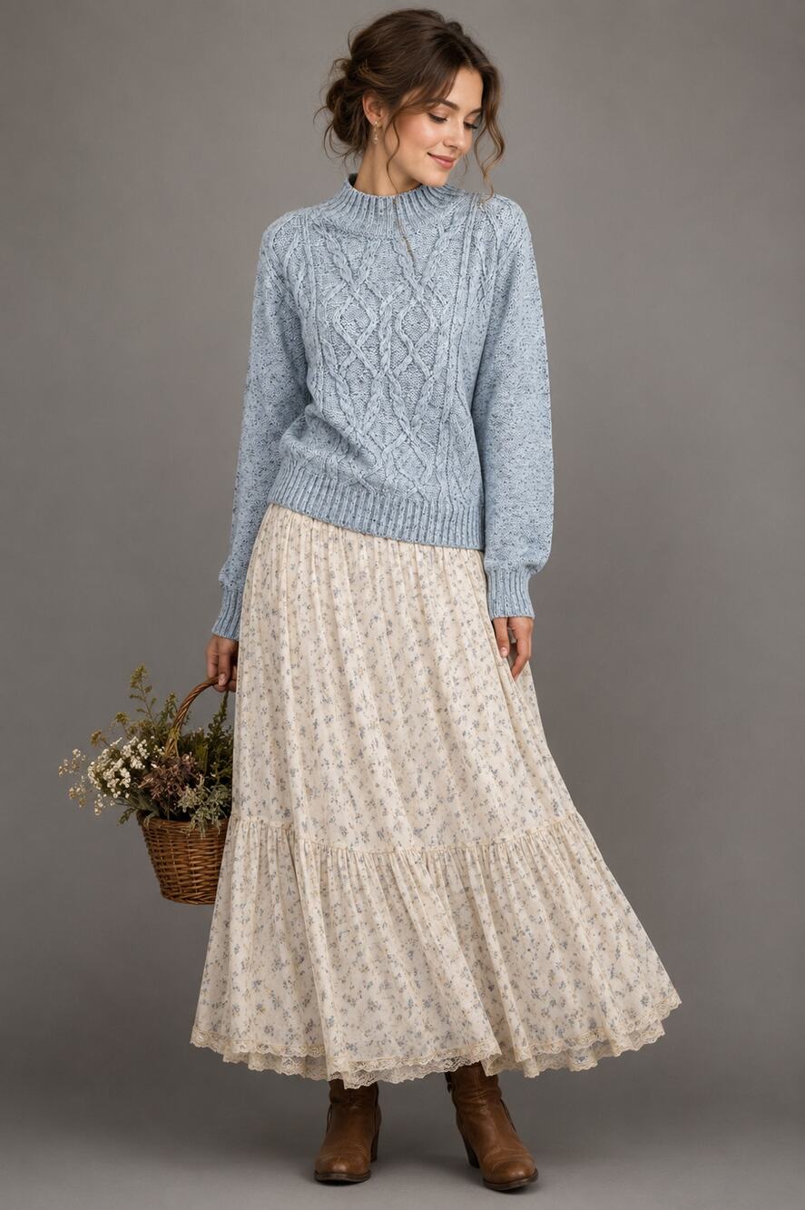 Mademoiselle Vintage Cable Knit Sweater Blue Acrylic Blend Women's Size M